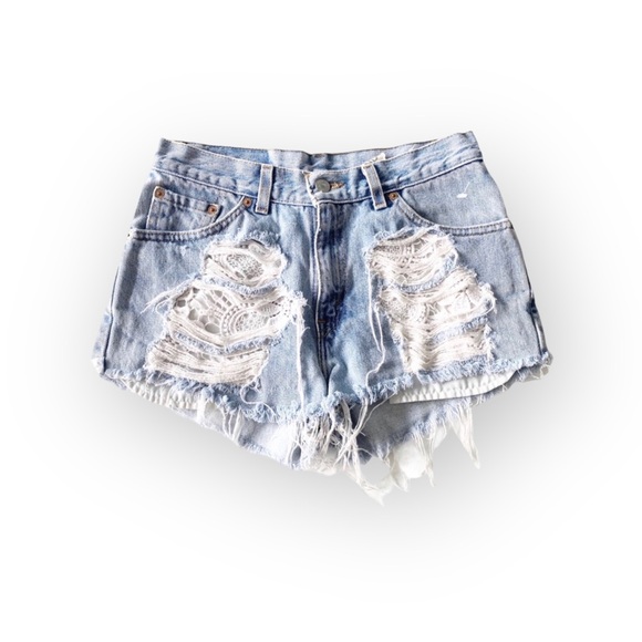 LF Furst of a Kind ★ Festival Levi's® Red Tab 501’s® ★ Lace Inset Denim Shorts ★ - Picture 10 of 16